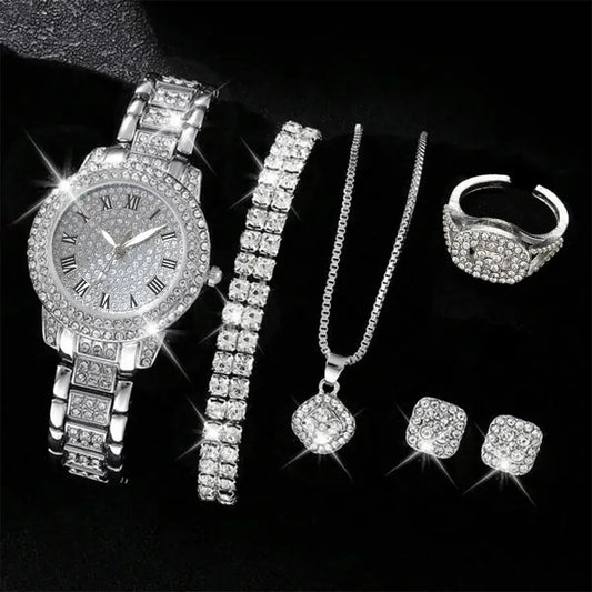 Rhinestone Alloy Crystal Watch Set