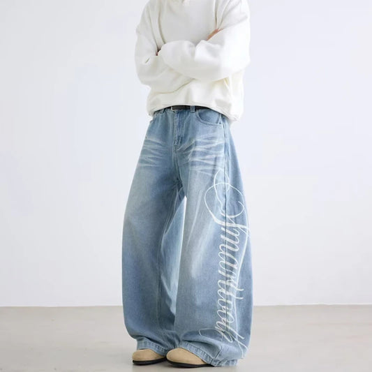 Letter Printed Baggy Jeans