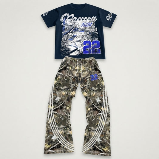 Camouflage Wide-Leg Pants and Graphic Tee Set